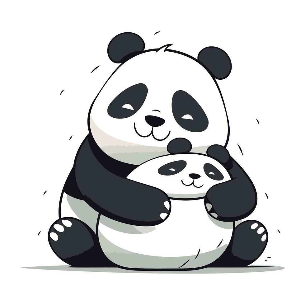 fofa desenho animado panda Urso abraçando dele mãe. vetor ilustração.