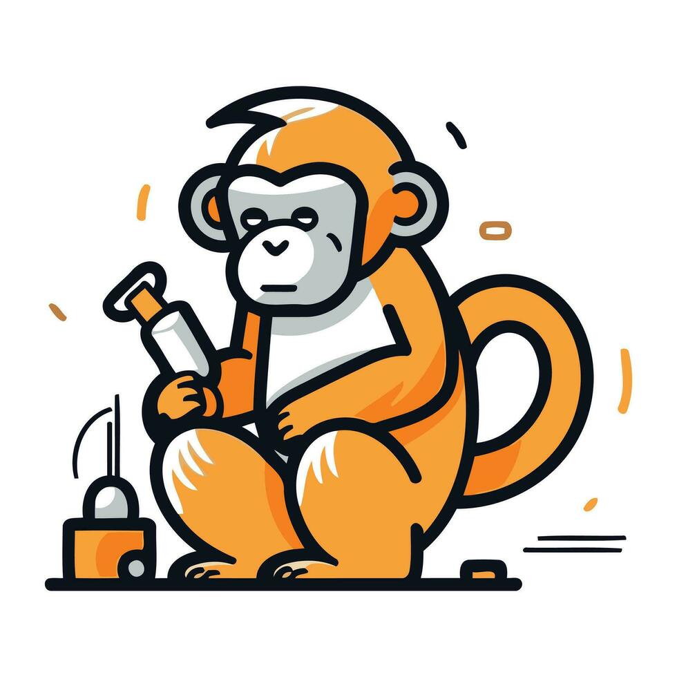 macaco com uma microscópio. vetor ilustração dentro fino linha estilo.