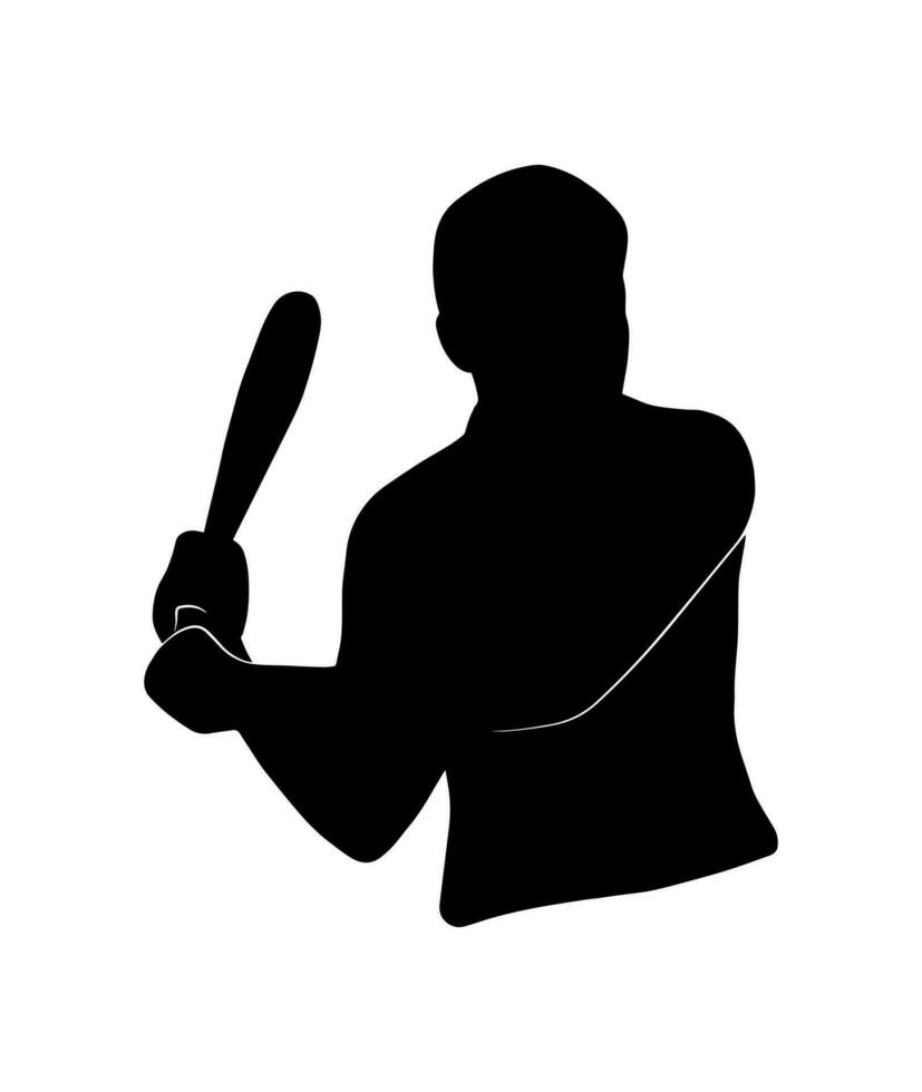 beisebol jogador pessoa silhueta. vetor simples sombra forma, plano Preto ícone isolado em branco fundo. logotipo emblema Projeto elemento. esportivo homem, jogando esporte jogo.