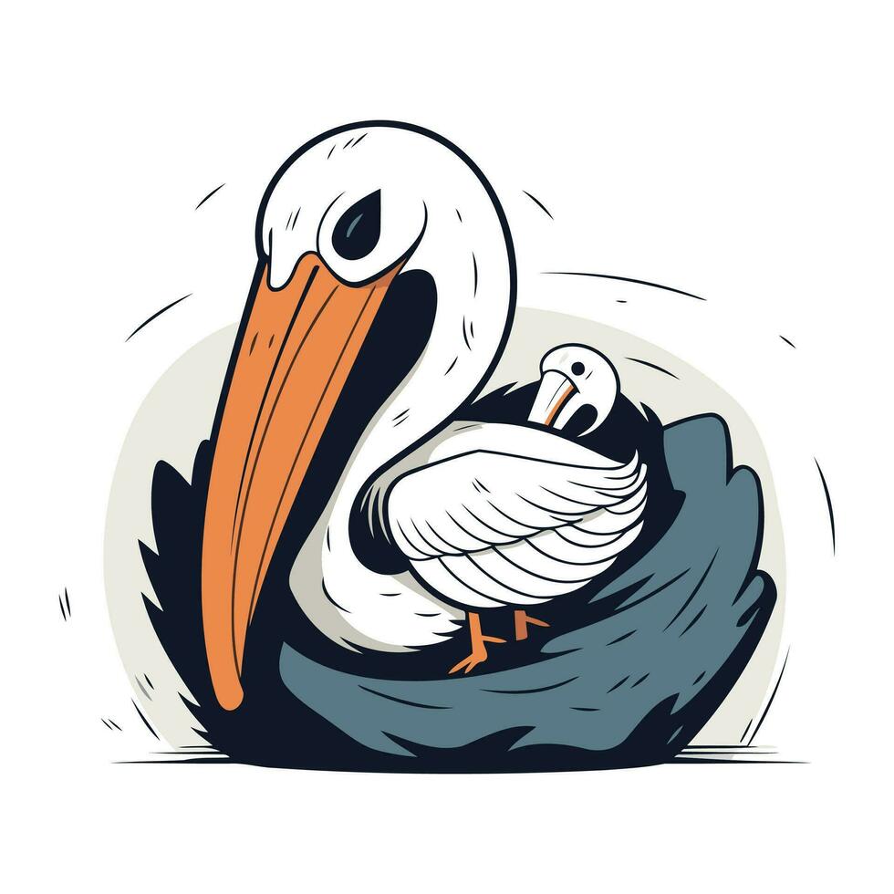 pelicano dentro uma ninho. vetor ilustração do uma pelicano.