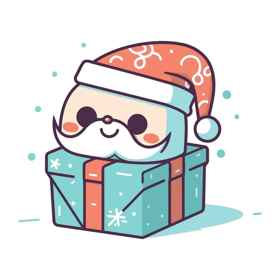 fofa kawaii santa claus com presente caixa. vetor ilustração.