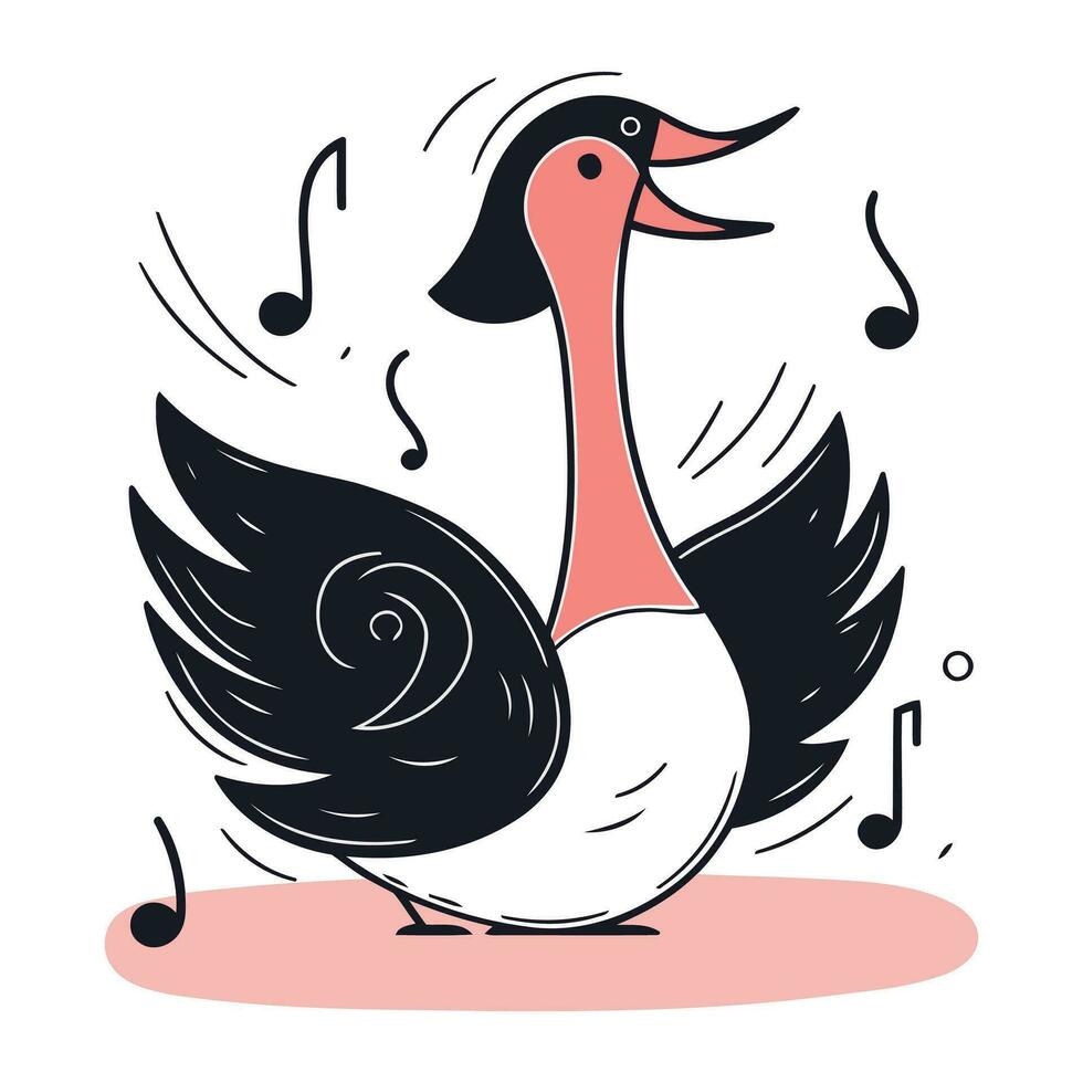 cisne com musical notas. vetor ilustração dentro rabisco estilo.