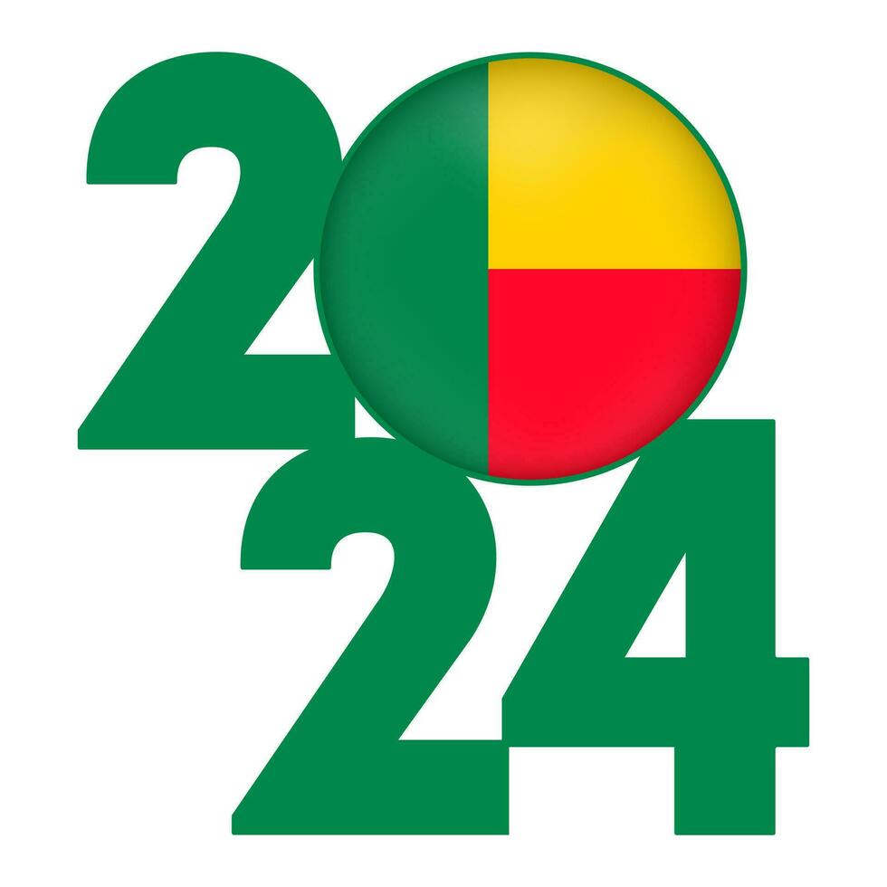 feliz Novo ano 2024 bandeira com benin bandeira dentro. vetor ilustração.