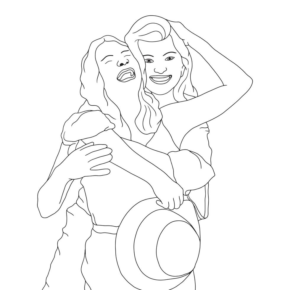 Casal de amigas para colorir - Imprimir Desenhos