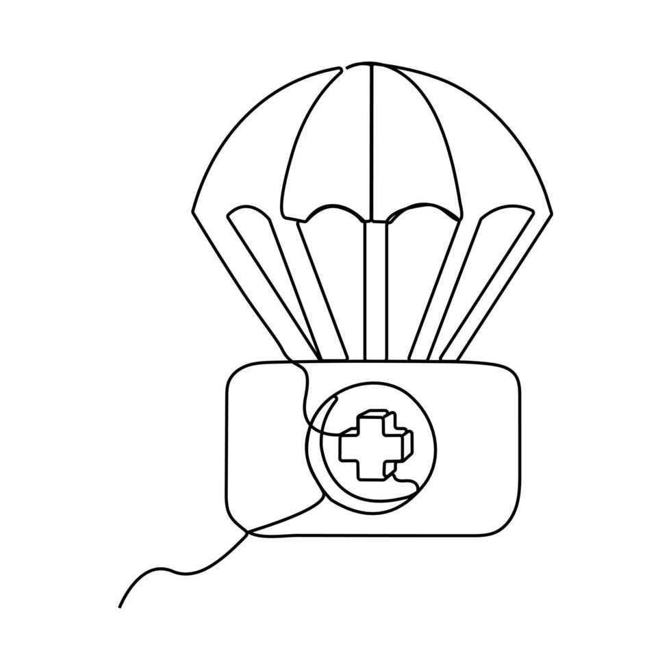 ícone de kit de primeiros socorros de pára-quedas em linha contínua vetor