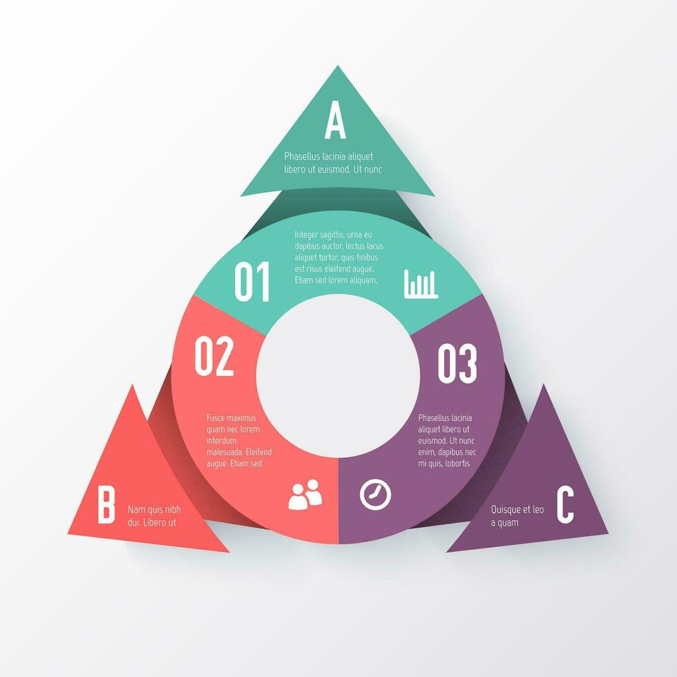 infográfico modelo com 3 diferente opções, triângulo e círculo vetor