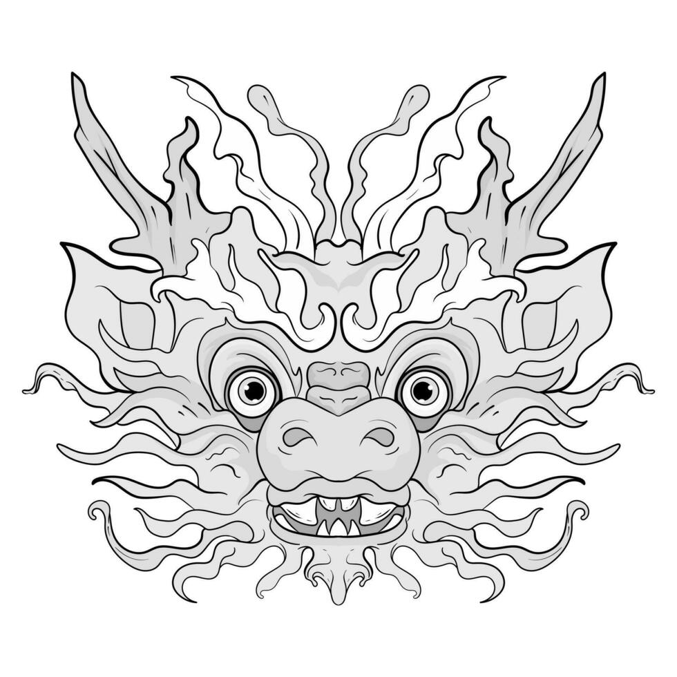 tatuagens Preto e branco Barongsai Dragão chinês ilustração. Boa para elemento Projeto e coloração Páginas vetor