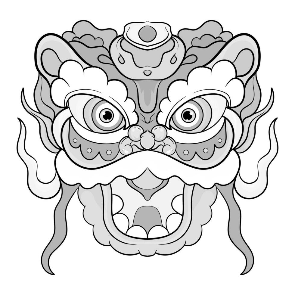 tatuagens Preto e branco Barongsai Dragão chinês ilustração. Boa para elemento Projeto e coloração Páginas vetor