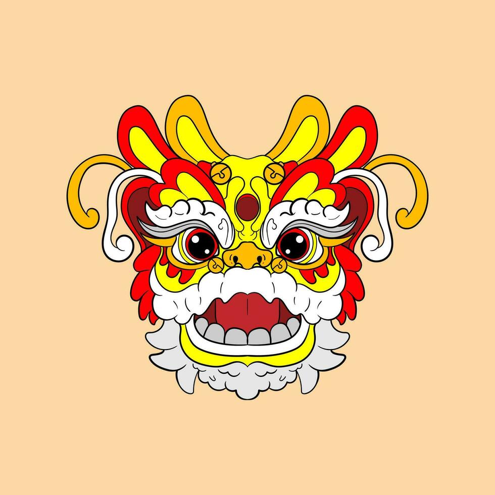 chinês leão dança cabeça, China lunar Novo ano Dragão mascarar. tradicional ásia personagem, traje para feriado celebração, desenho animado Projeto elemento isolado em branco fundo vetor