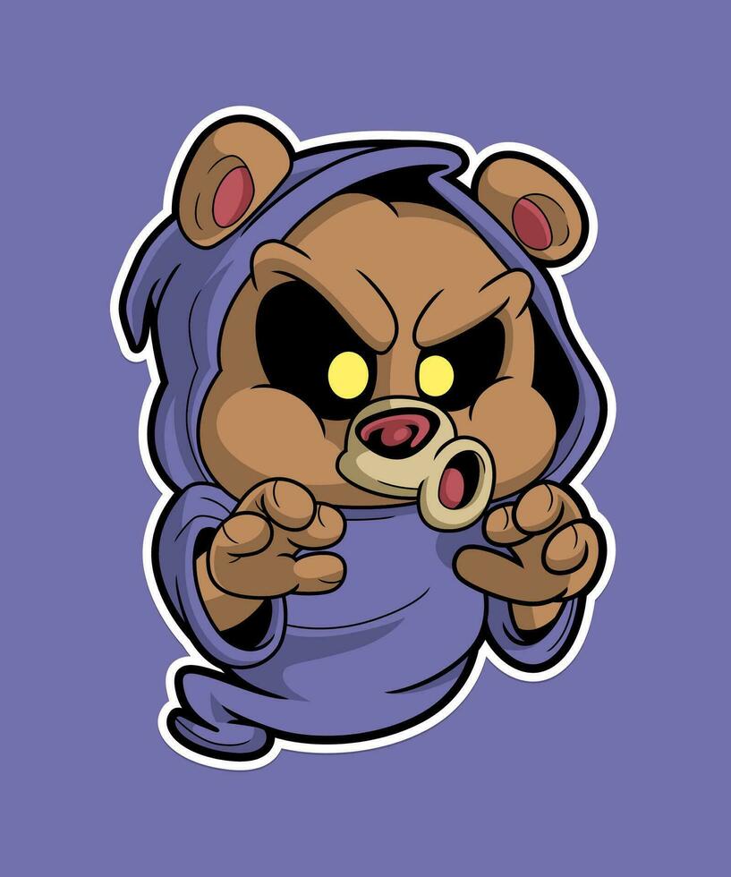 assustador urso. assustador Horror desenho animado ilustração estilo. vetor