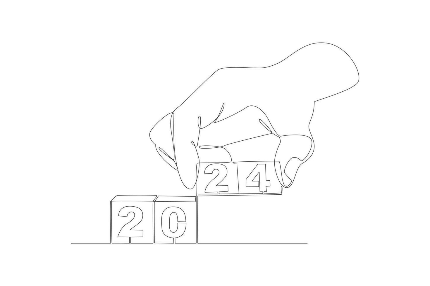 contínuo 1 linha desenhando 2024 feliz Novo ano logotipo texto Projeto. rabisco vetor ilustração.