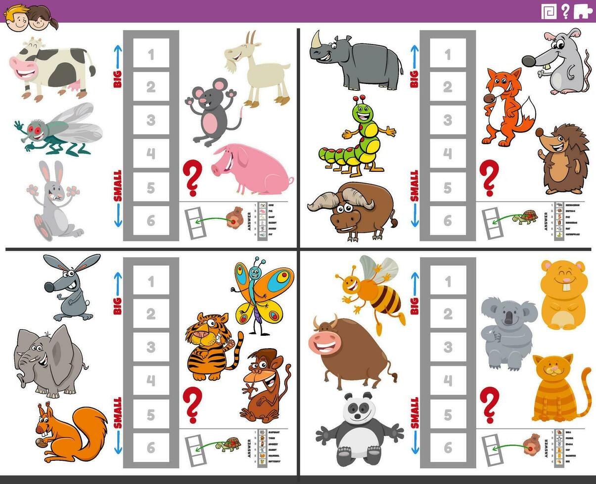 educacional jogos conjunto com grande e pequeno desenho animado animais vetor