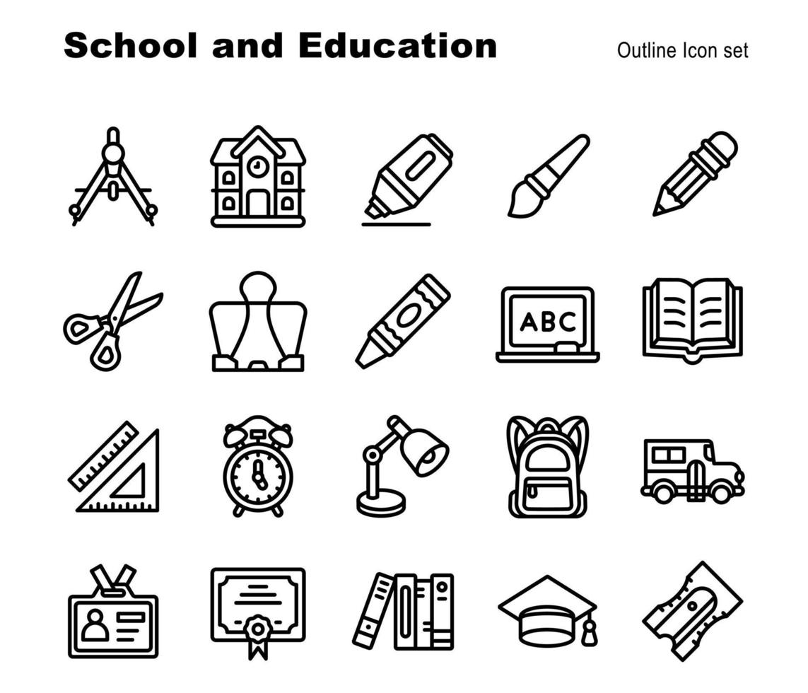 20 ícone de esboço de elemento escolar e educacional para educação vetor