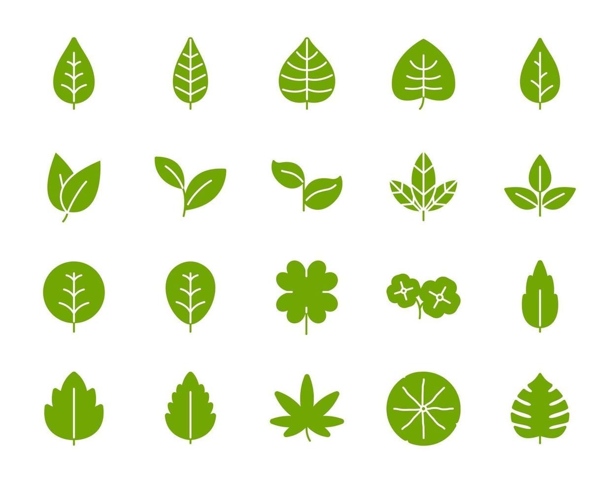 conjunto de ícones de glifo de folha de várias formas simples. vetor