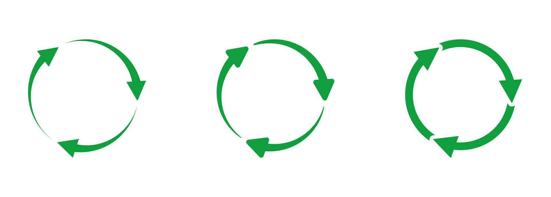 circular seta ícone definir. reciclar e ecológico placa. reuso ecologia orgânico produtos pictograma. círculo Setas; flechas. repita, sincronizar, recarregar e refrescar símbolo coleção. isolado vetor ilustração.