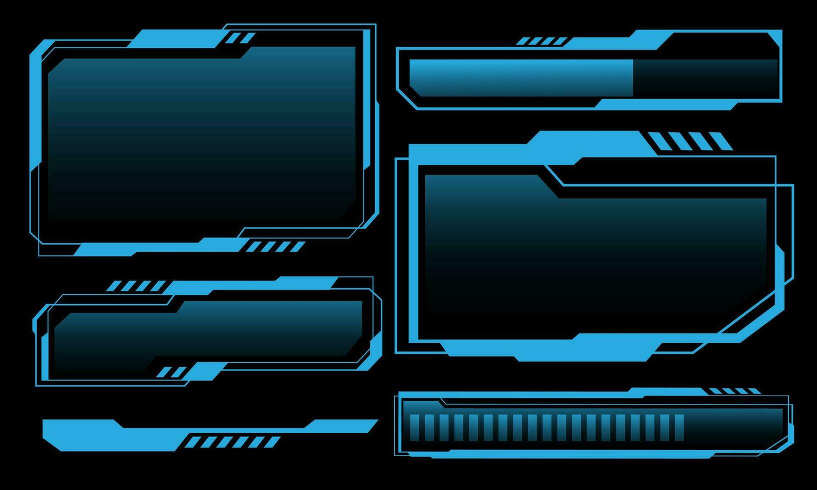 hud quadros azul do utilizador interface elementos Projeto moderno tecnologia futurista ao controle painel tela digital holograma janela jogos cardápio tocante cyber monitor conjunto em Preto fundo vetor