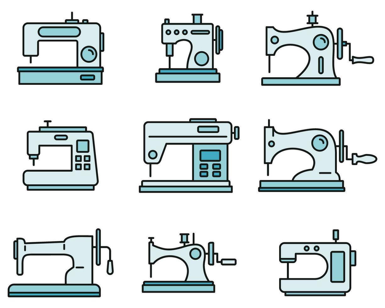 tecido costurar máquina ícone conjunto vetor cor