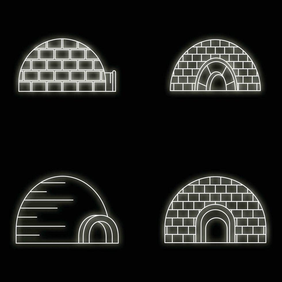 ártico iglu ícone conjunto vetor néon