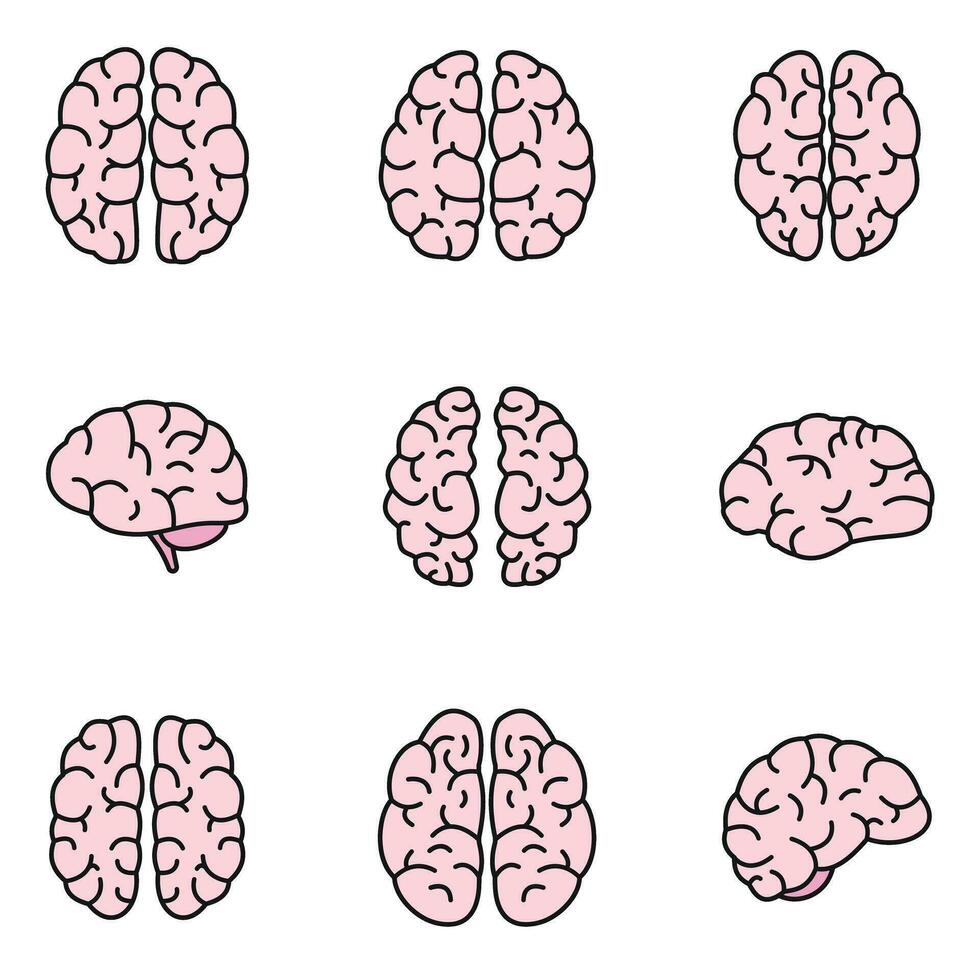 cérebro mente ícone conjunto vetor cor