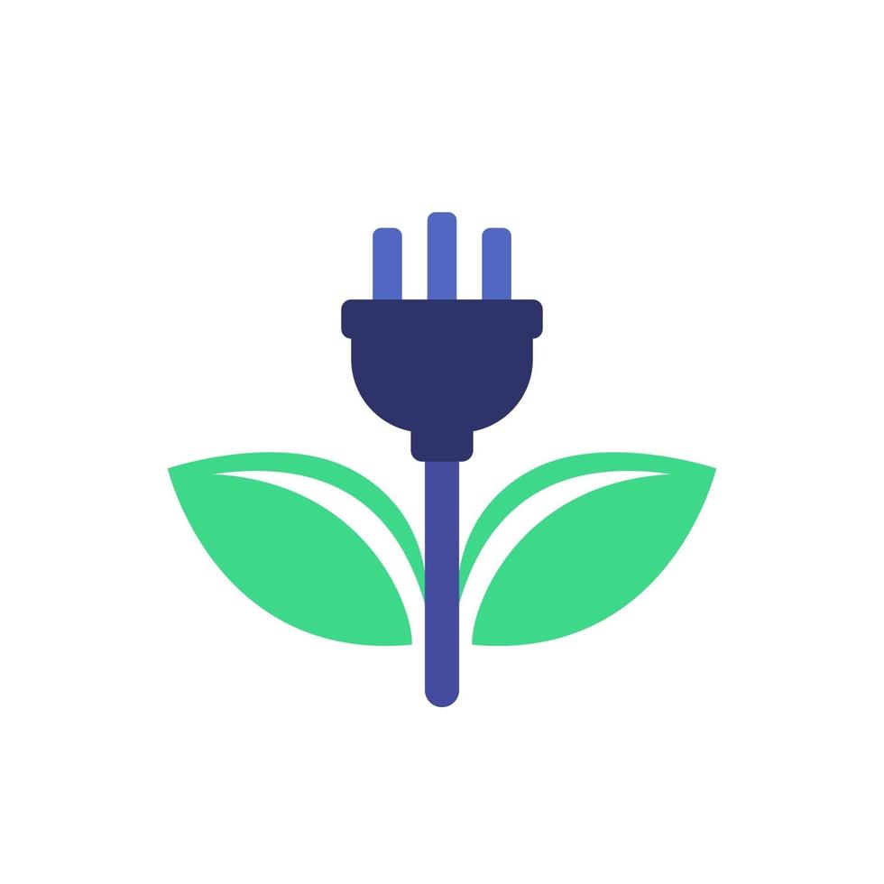 ícone de vetor de plugue elétrico e folhas verdes