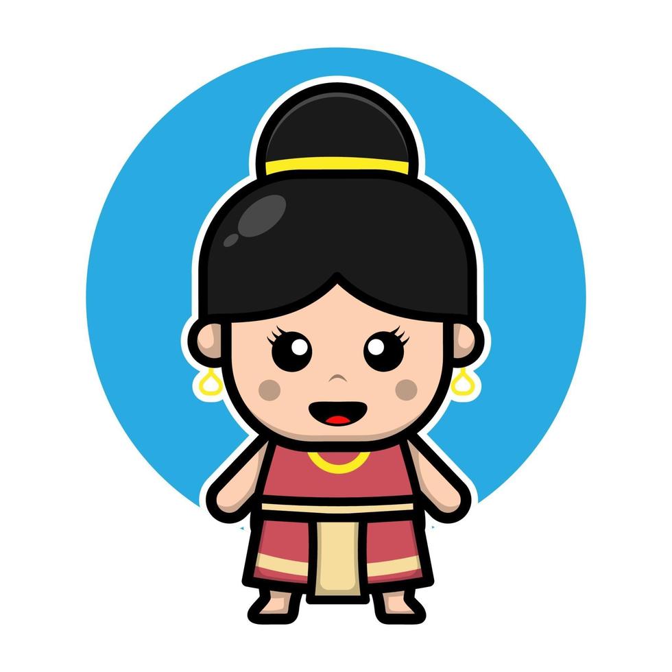 personagem de desenho animado linda garota tailandesa vetor