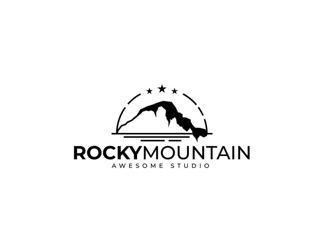 design de logotipo da montanha rochosa vetor