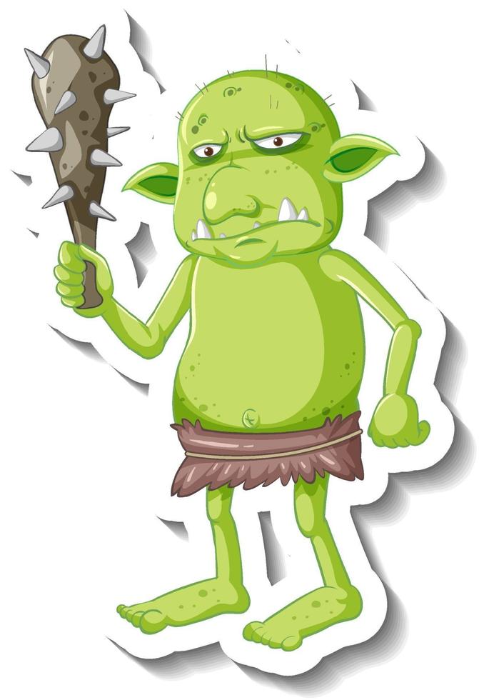 Adesivo de goblin verde ou personagem de desenho animado de troll vetor