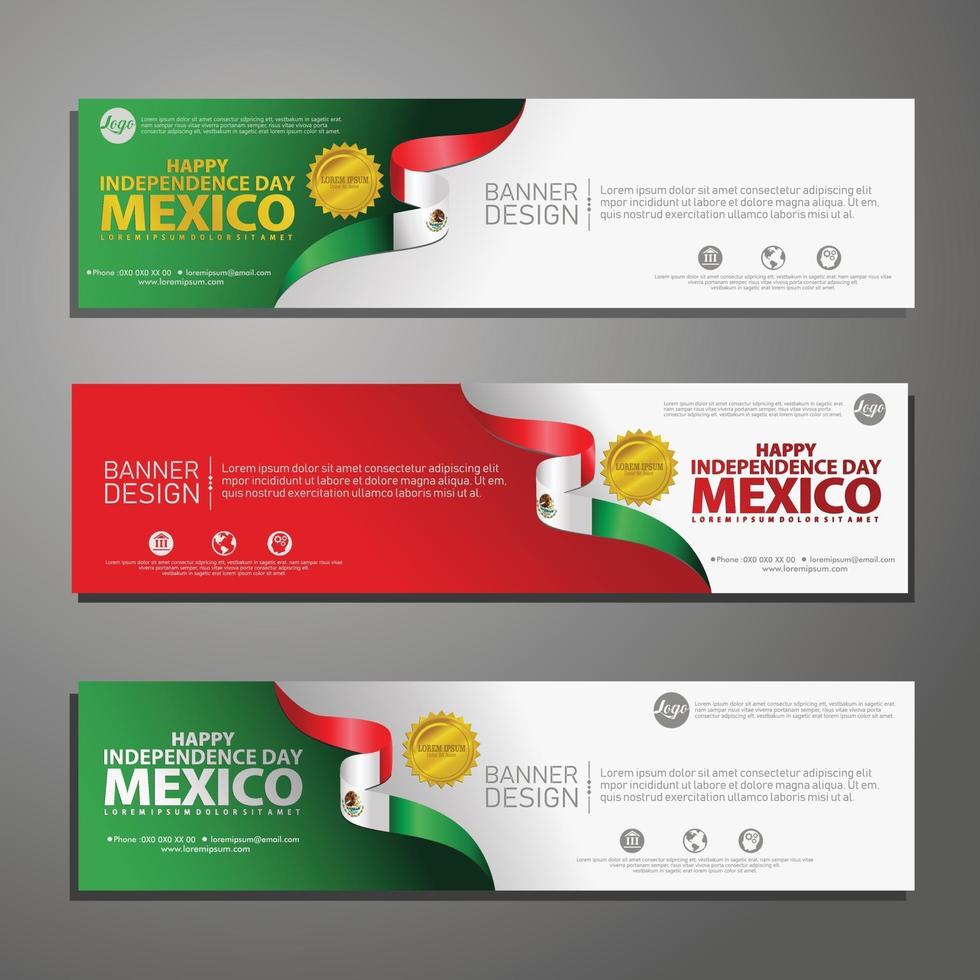 feliz dia da independência do México conjunto de banner e plano de fundo vetor