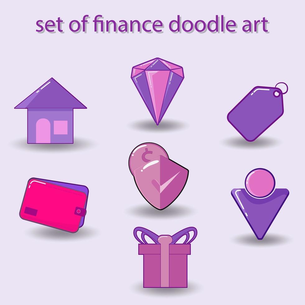 conjunto de ícones de finanças com estilo de arte doodle vetor