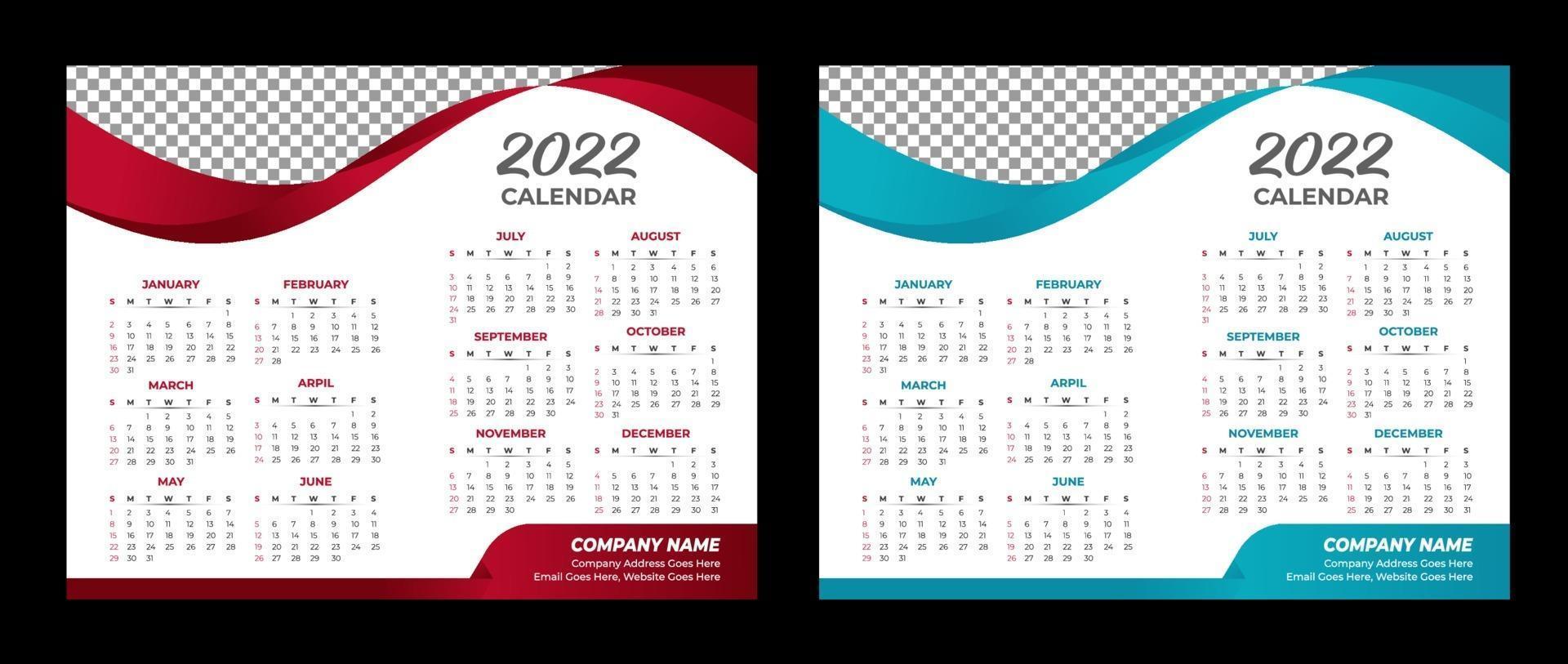 2022 modelo de calendário calendário de parede 2022 vetor design de calendário de mesa