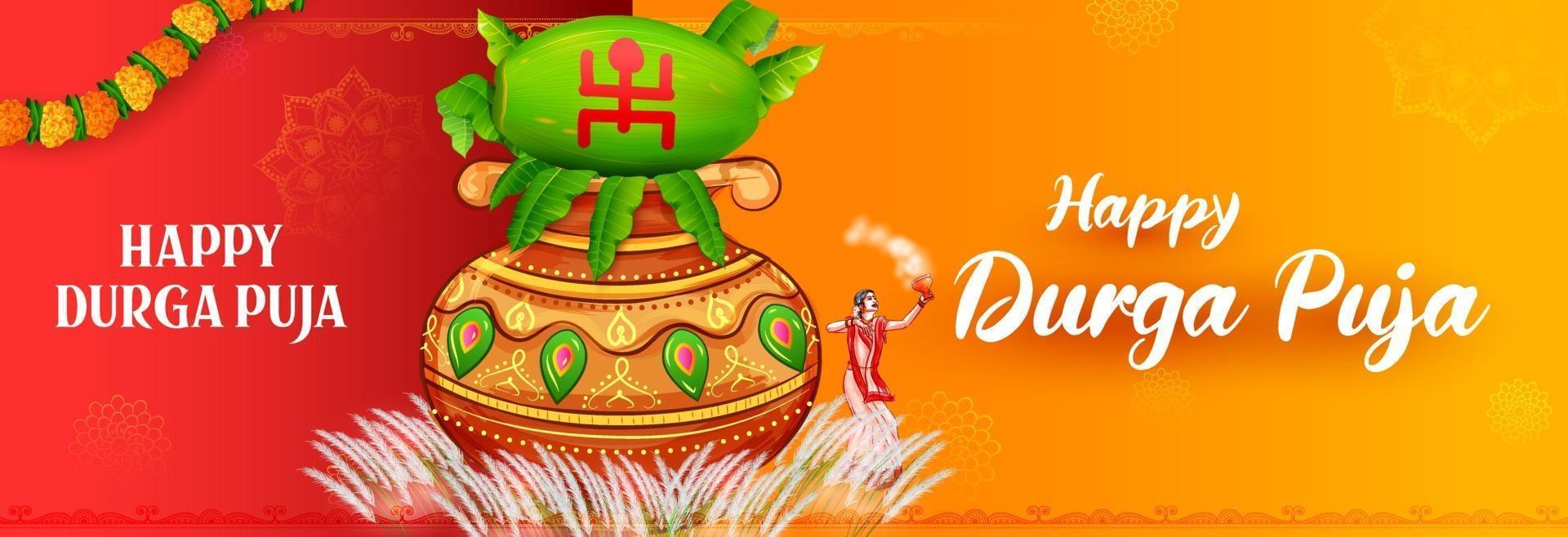 rosto de deusa durga em feliz durga puja subh navratri religioso indiano vetor