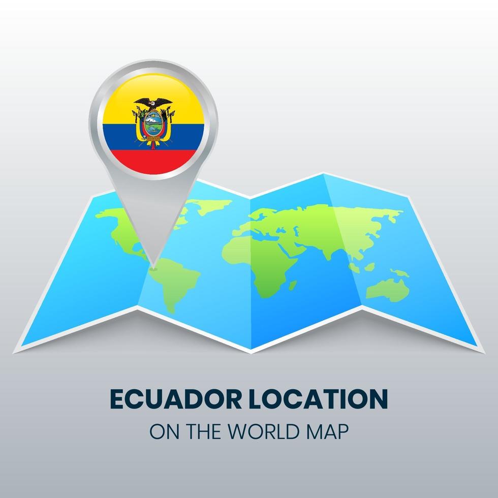 ícone de localização do equador no mapa mundial, ícone de alfinete redondo do equador vetor