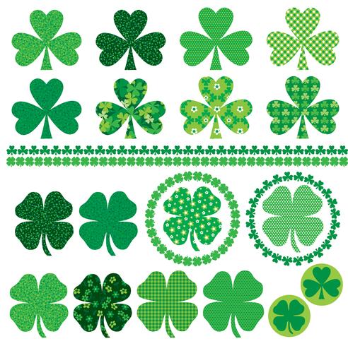 Quadros de ícones de trevo de dia de Saint Patrick e fronteiras vetor