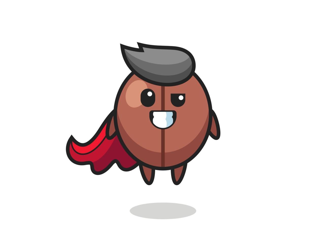 o personagem fofo do grão de café como um super-herói voador vetor