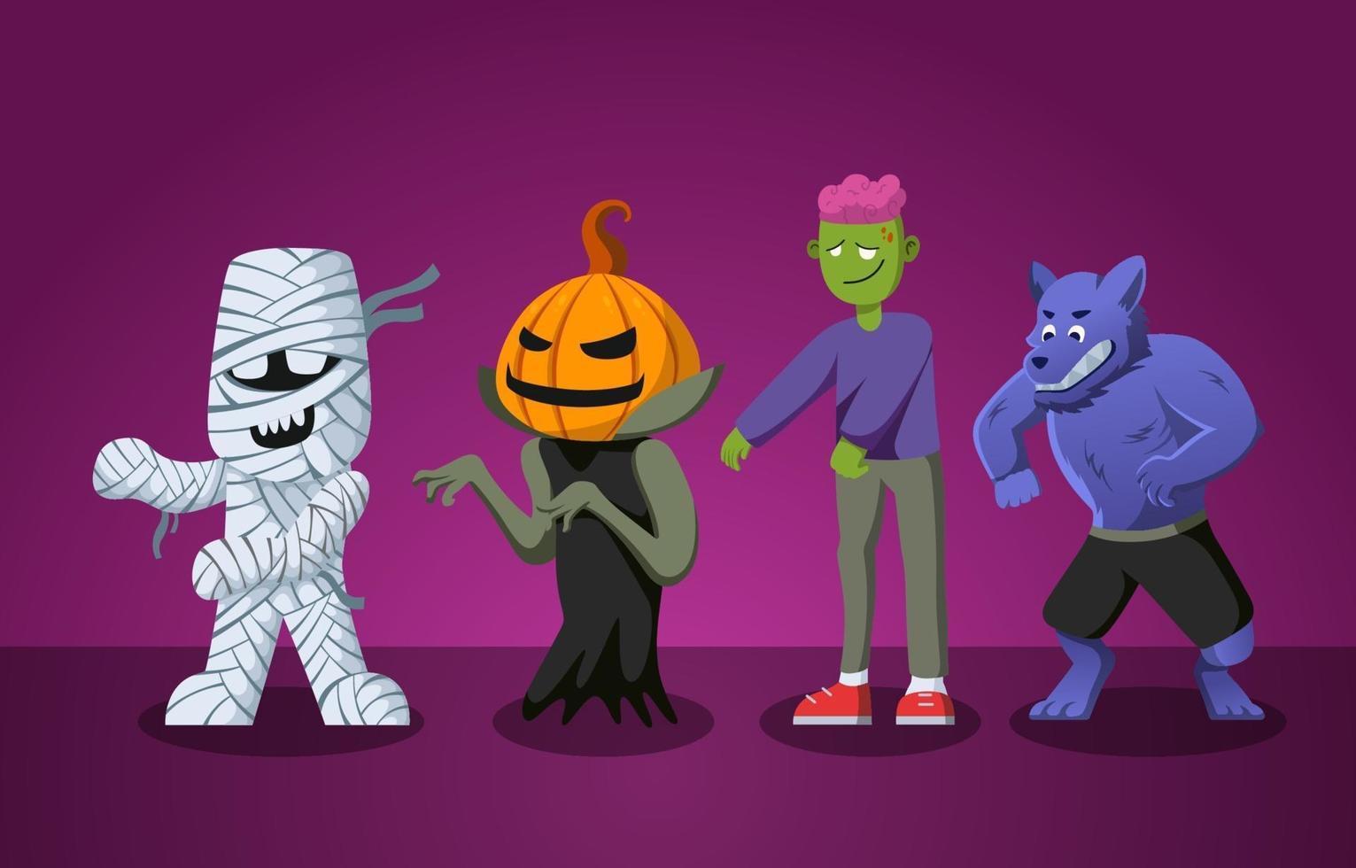 conjunto de personagens de monstro de halloween vetor