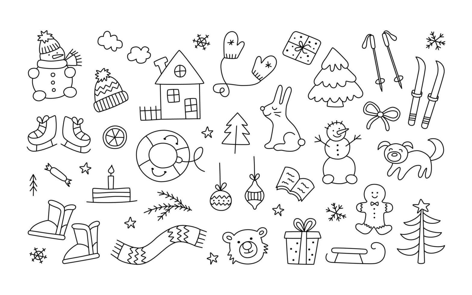 conjunto de objetos de Natal de inverno em estilo doodle. desenhado à mão vetor