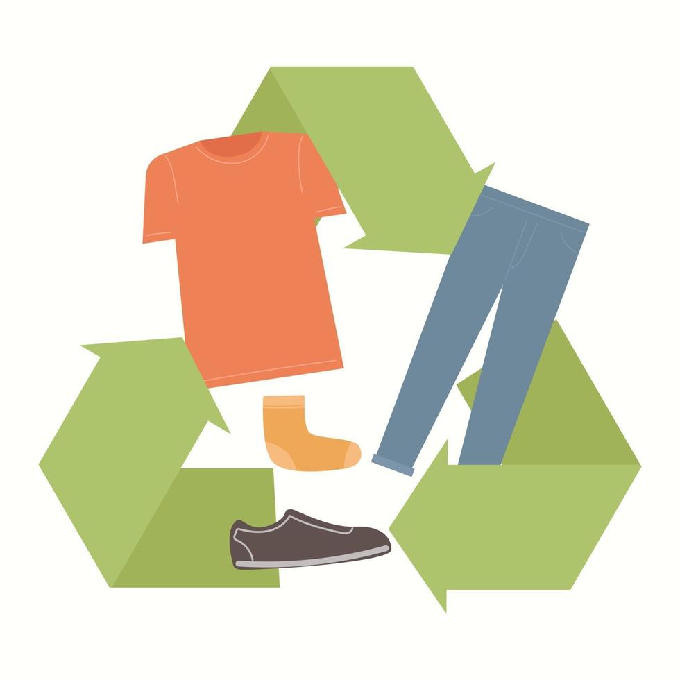 símbolo de ilustração de reciclagem de sapatos e roupas vetor