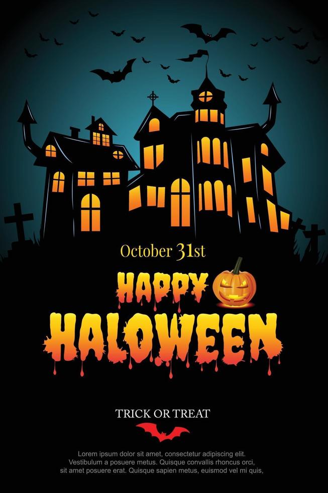 cartaz da festa de halloween com castelo assombrado. ilustrador vetor eps 10