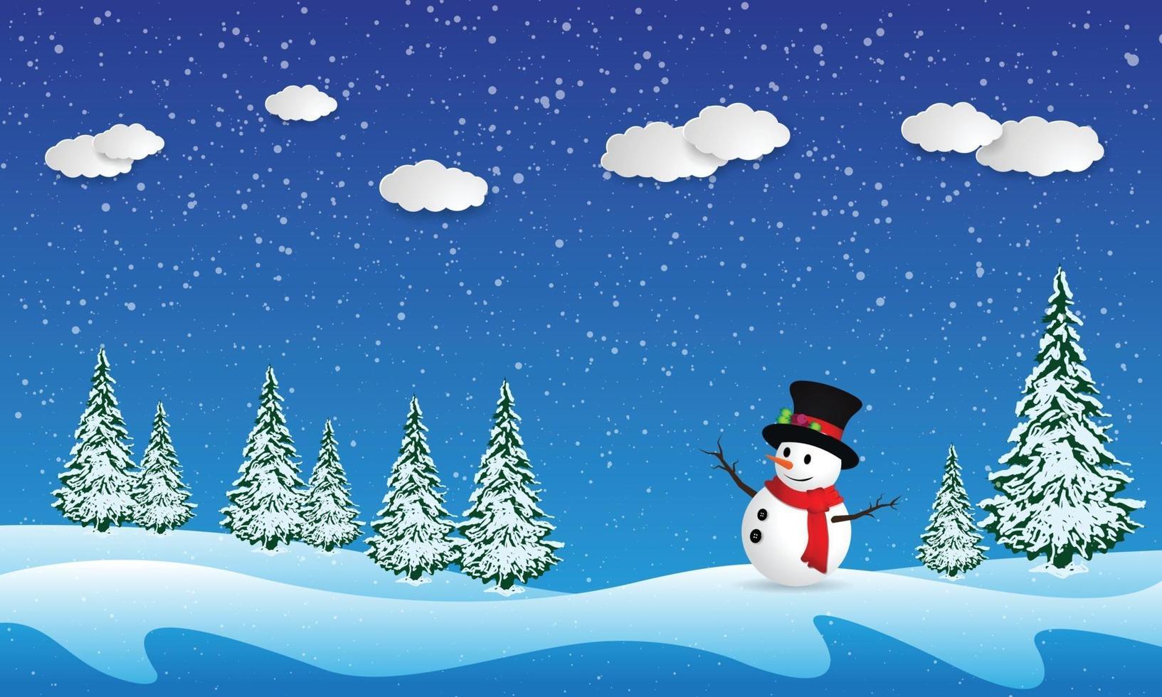 cartão de Natal com boneco de neve e a neve. vetor