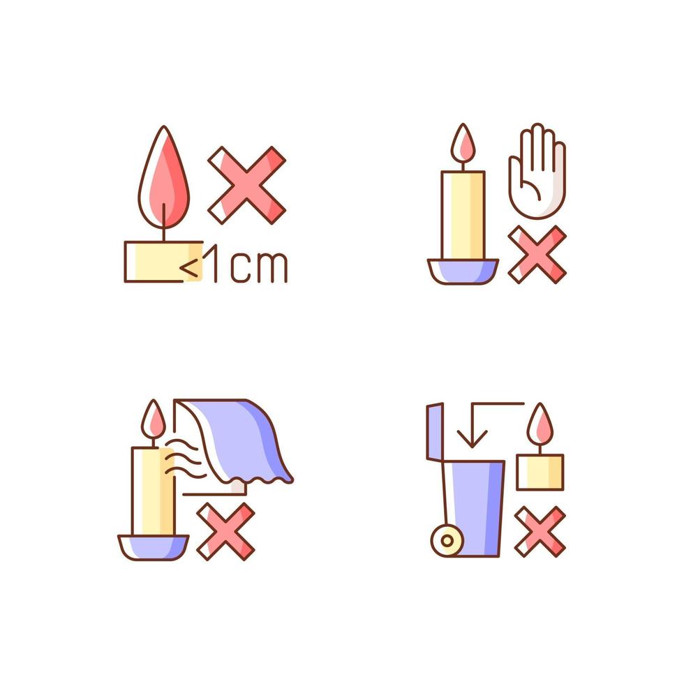 etiqueta de segurança para velas artesanais conjunto de ícones de etiqueta manual de cores rgb vetor