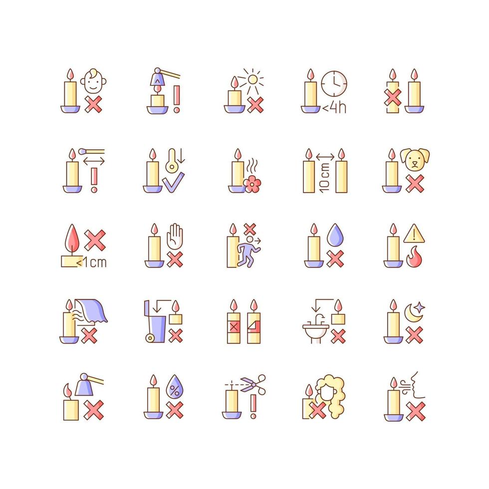 conjunto de ícones de rótulo manual de cores rgb de velas feitas à mão vetor