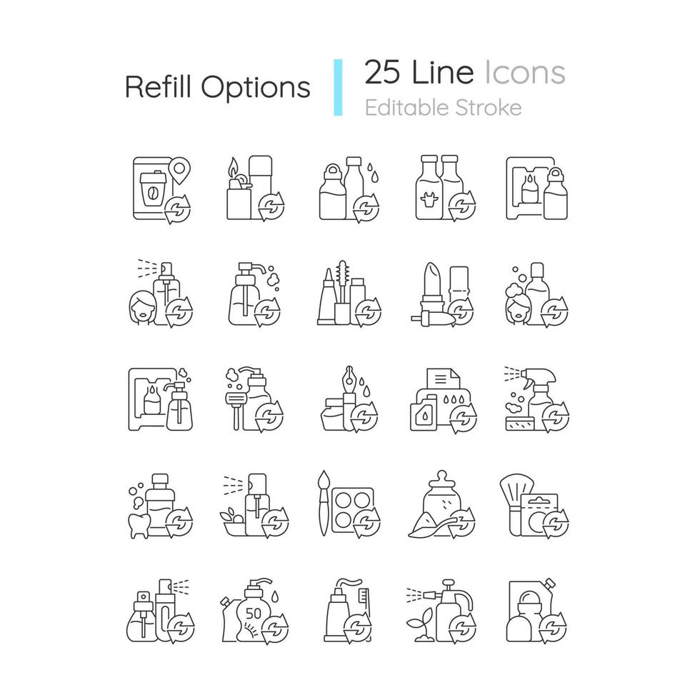 conjunto de ícones linear de opções de recarga vetor