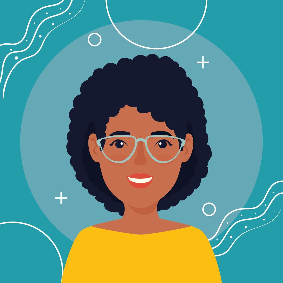 Mulher bonita afro com ícone de personagem de avatar de óculos vetor