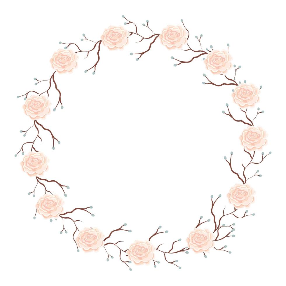 moldura circular de rosas com ícone isolado de ramos vetor
