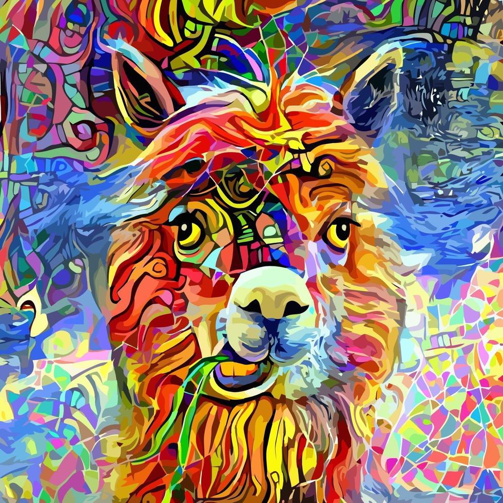 pintura de retrato impressionista de alpaca adorável e artística vetor