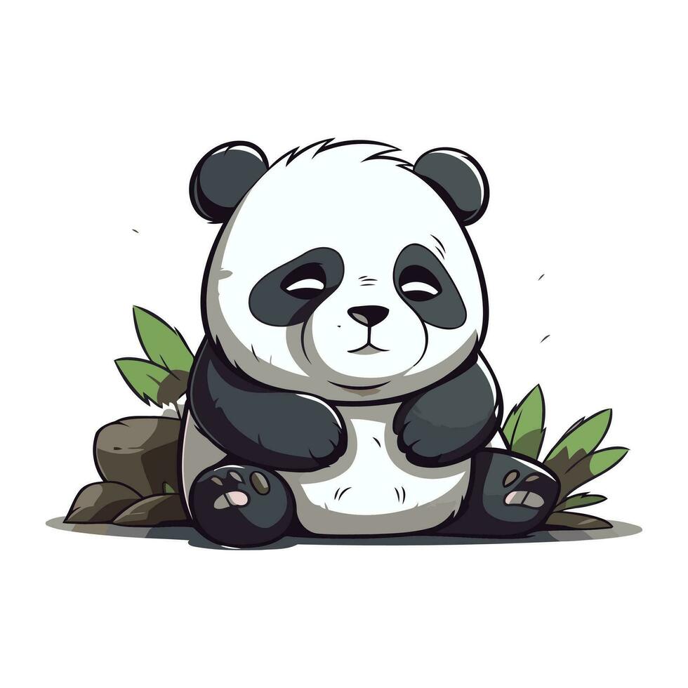 ilustração do uma fofa desenho animado panda sentado em a pedras. vetor
