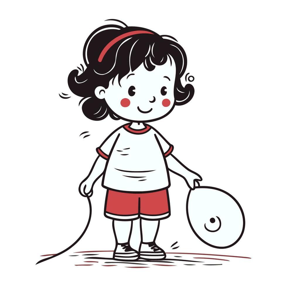 ilustração do uma pequeno menina jogando com uma pulando corda vetor