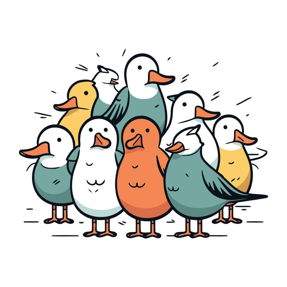 engraçado desenho animado vetor ilustração do grupo do gaivotas.
