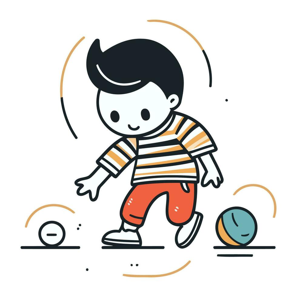 pequeno Garoto jogando futebol. vetor ilustração dentro rabisco estilo.