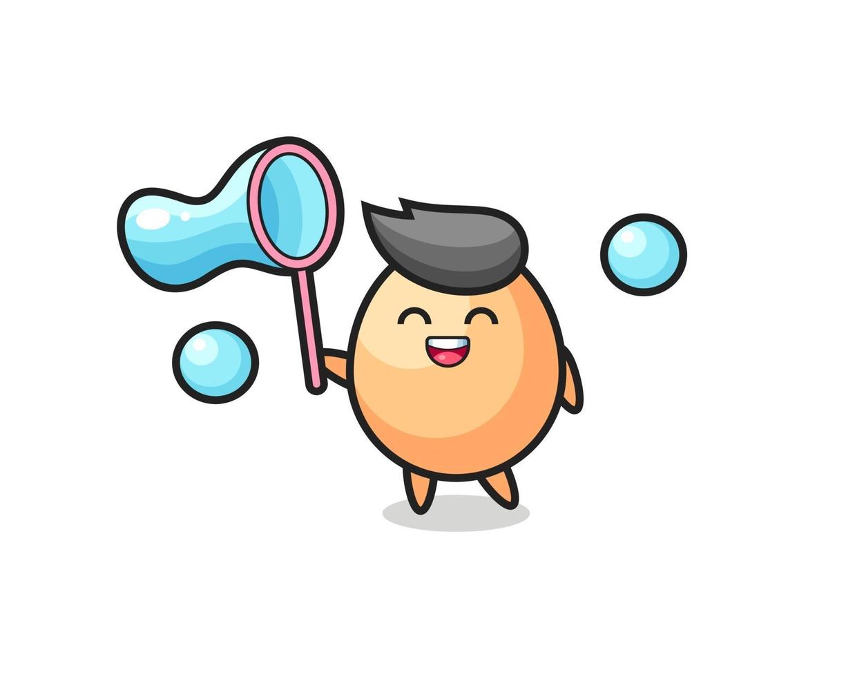 desenho animado do ovo feliz jogando bolha de sabão vetor